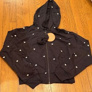 Splendid Black & white hearts sweatshirt zip Jacket & scrunchie size XS NWT